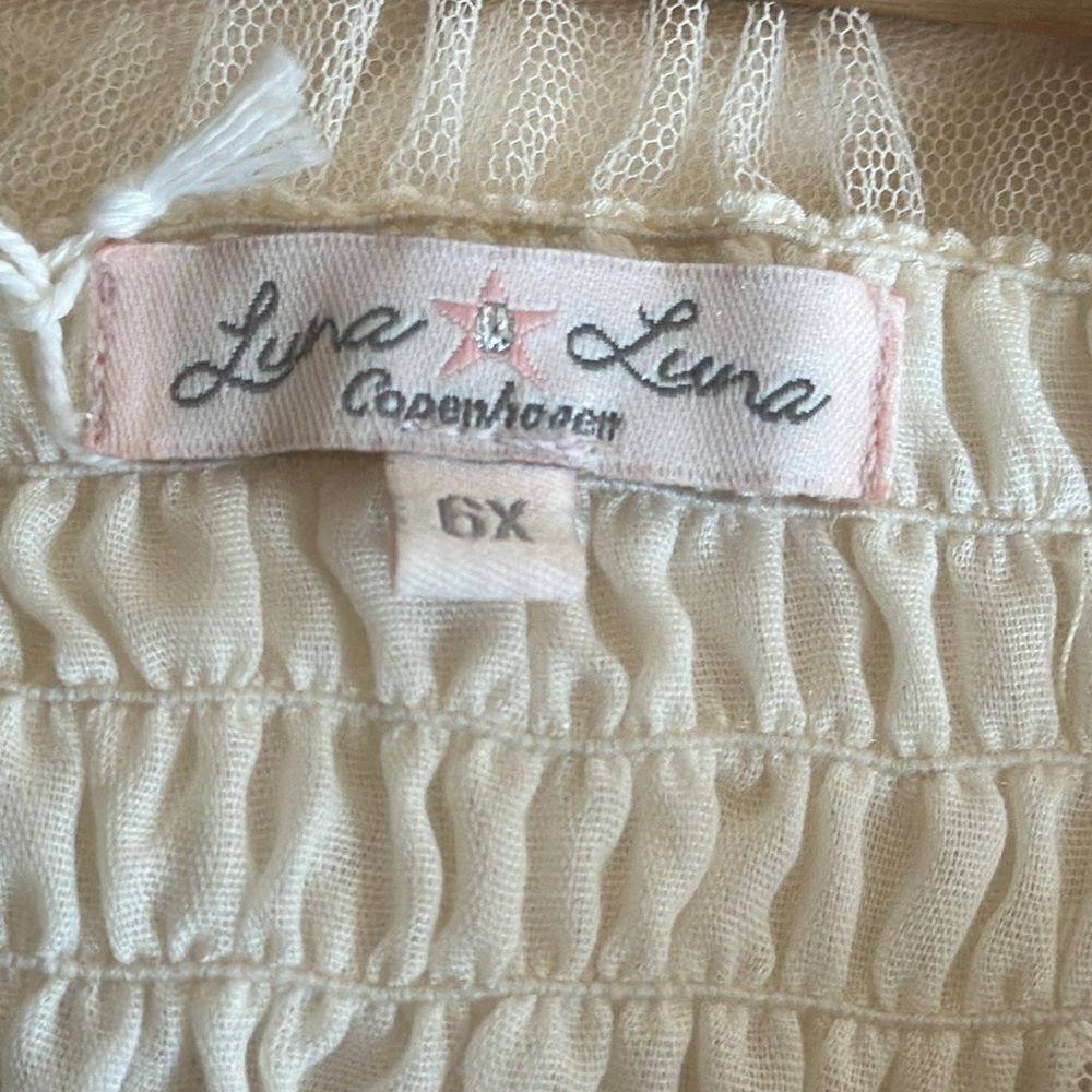 Luna Luna Girls Dress Ivory Tan Ruched Bodice Embroidered Band Layered Ruffles 6 - Picture 6 of 8